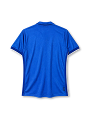 Italy 1998 home jersey in royal blue with Nike Swoosh, classic polo collar, white sleeve trim and three-star national team crest.