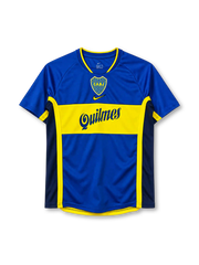 Boca Juniors 2001/02 home jersey in royal blue with yellow chest band and Quilmes sponsor