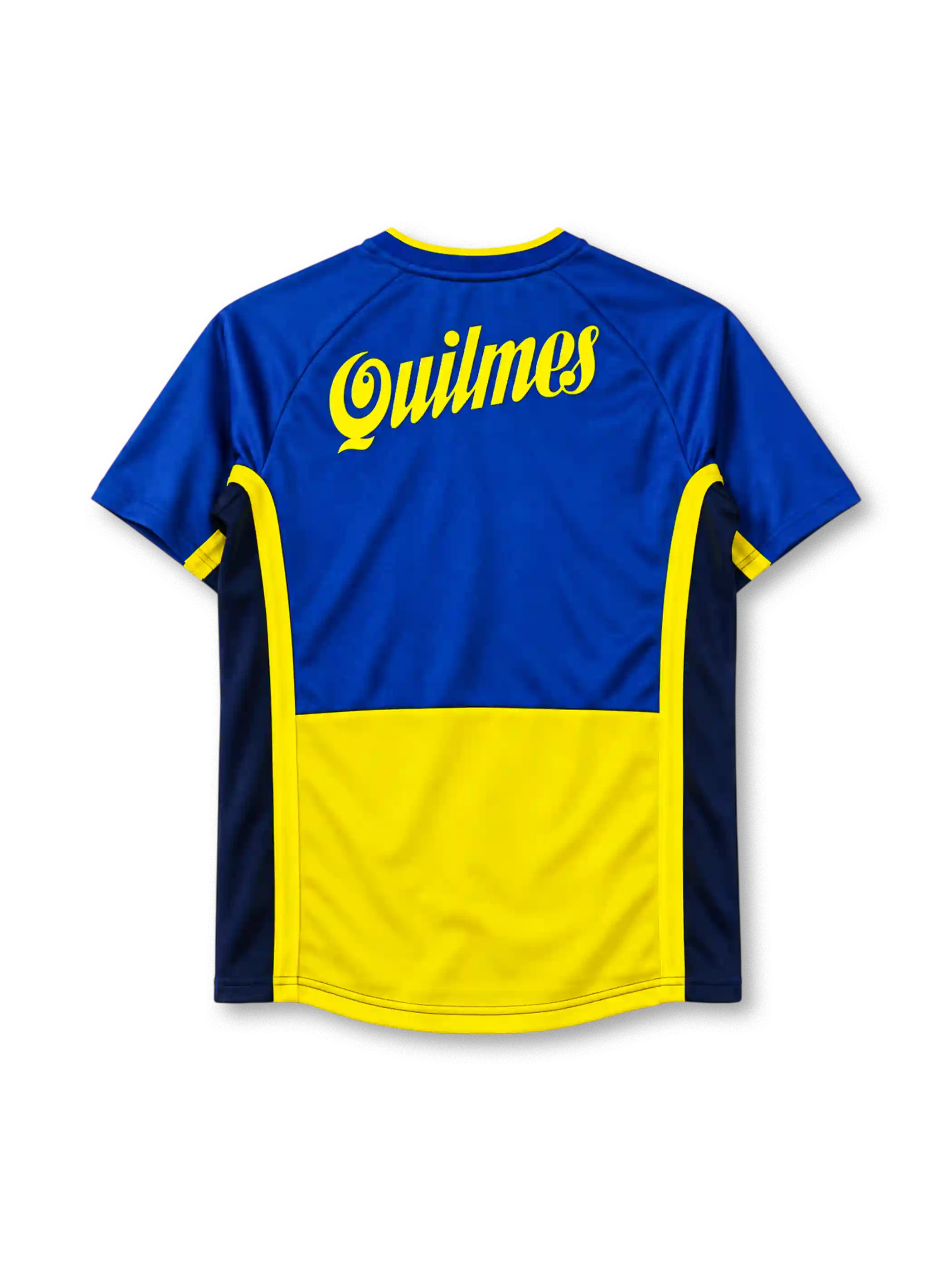 Boca Juniors 2001/02 home jersey in royal blue with yellow chest band and Quilmes sponsor