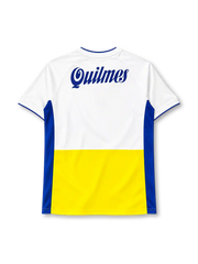 Boca Juniors 2001/02 away jersey in white with yellow chest band, blue side panels and Quilmes sponsor