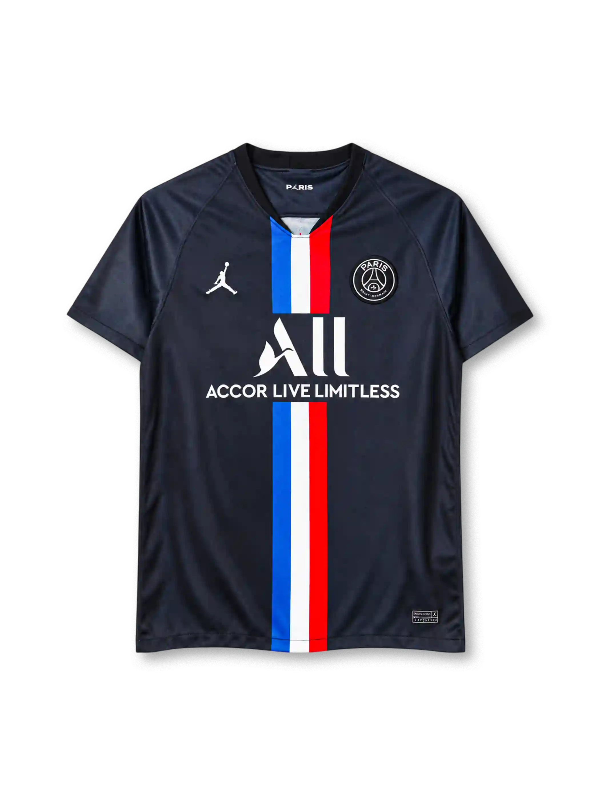 Paris Saint-Germain 2019/20 third jersey in dark navy with blue, white and red centre stripe and Jordan logo