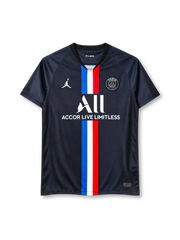 Paris Saint-Germain 2019/20 third jersey in dark navy with blue, white and red centre stripe and Jordan logo