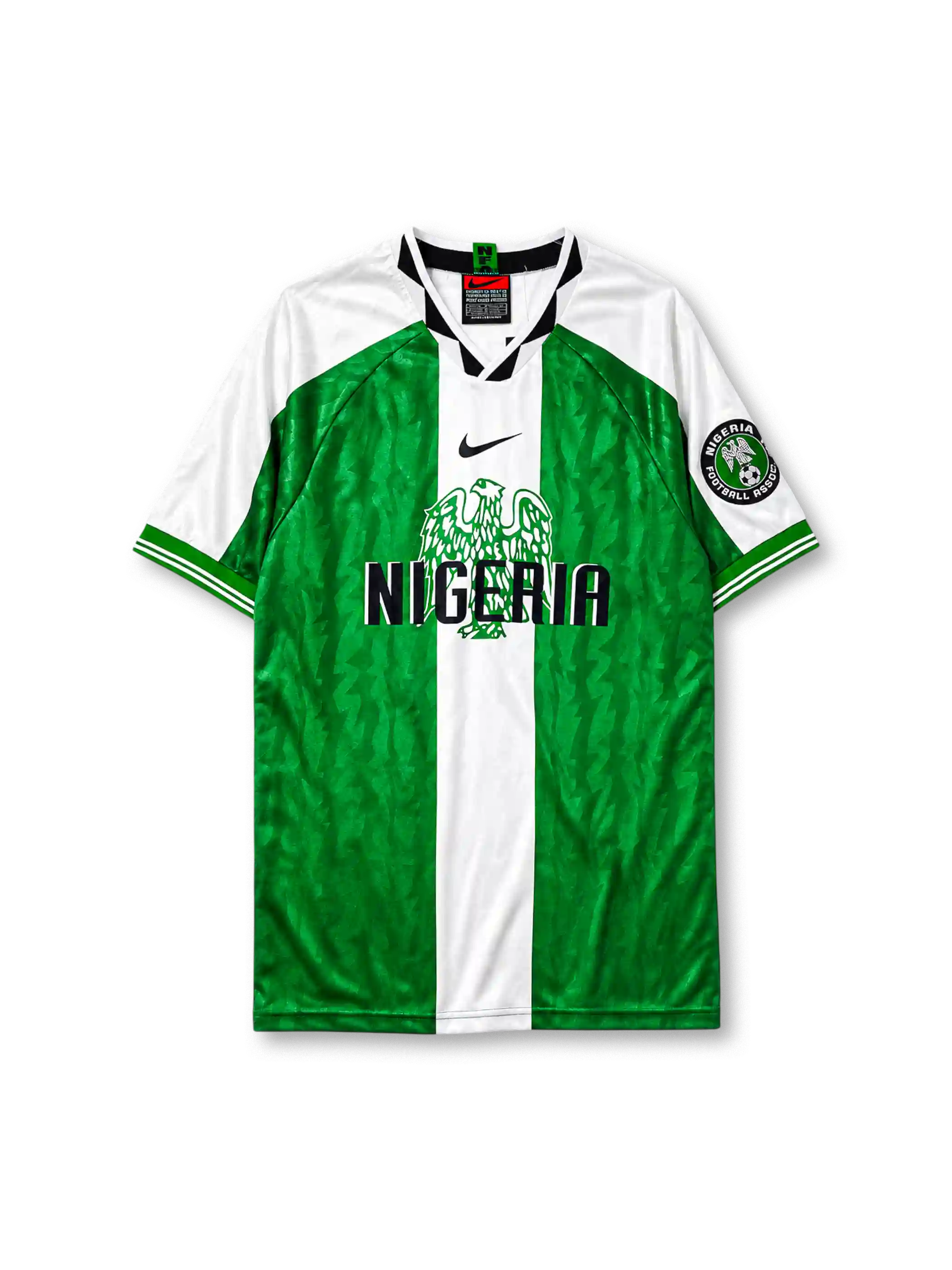 Nigeria 1996 home jersey in green and white vertical panels