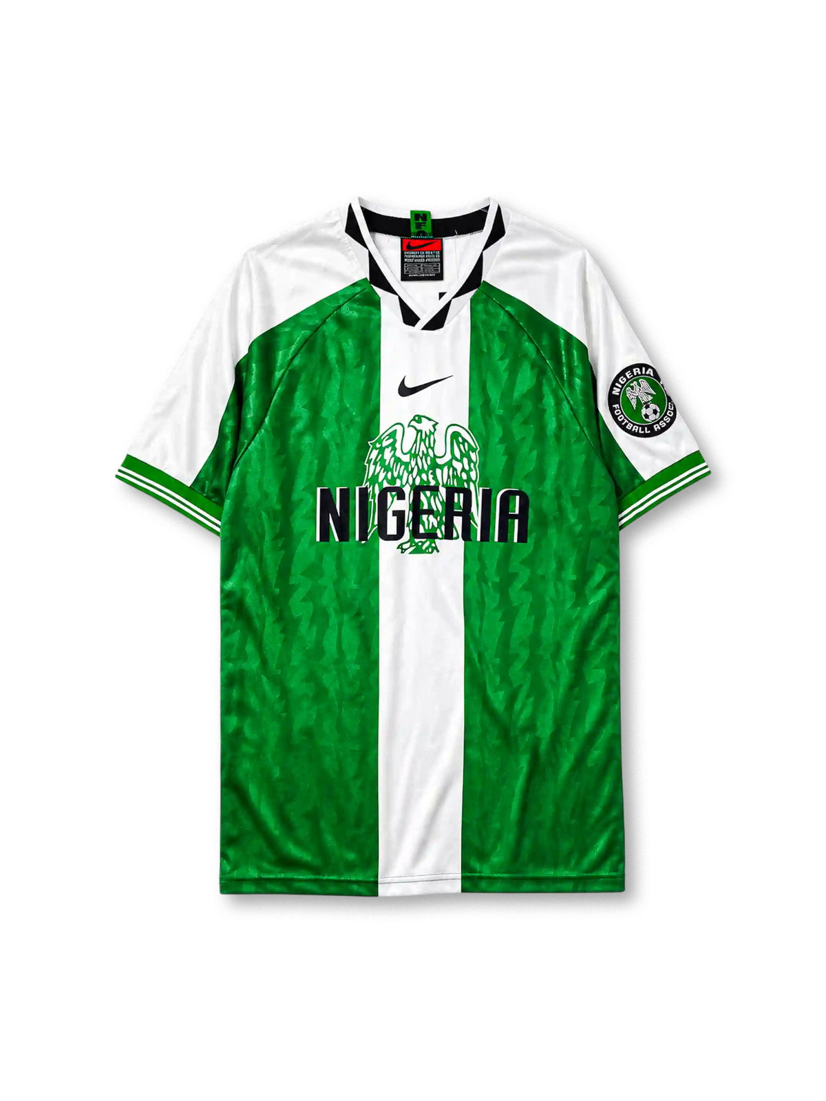 Nigeria 1996 home jersey in green and white vertical panels