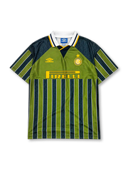 Inter Milan 1995-96 away jersey in olive green with navy stripes