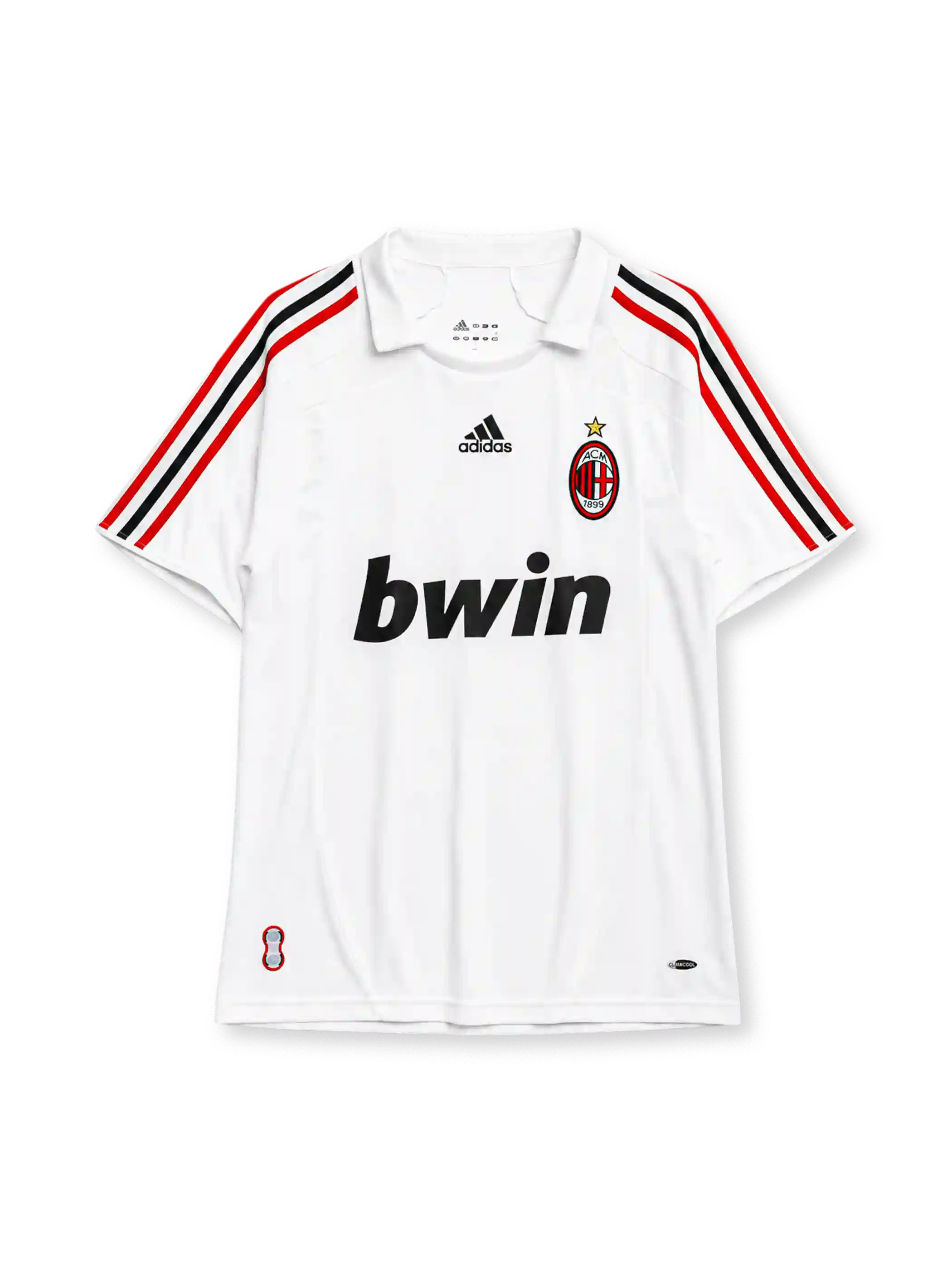 AC Milan 2007-08 away jersey in white with red and black stripes