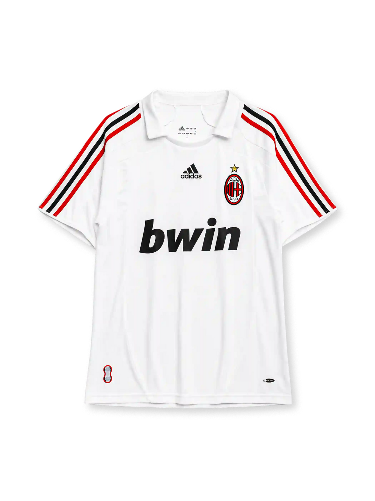 AC Milan 2007-08 away jersey in white with red and black stripes