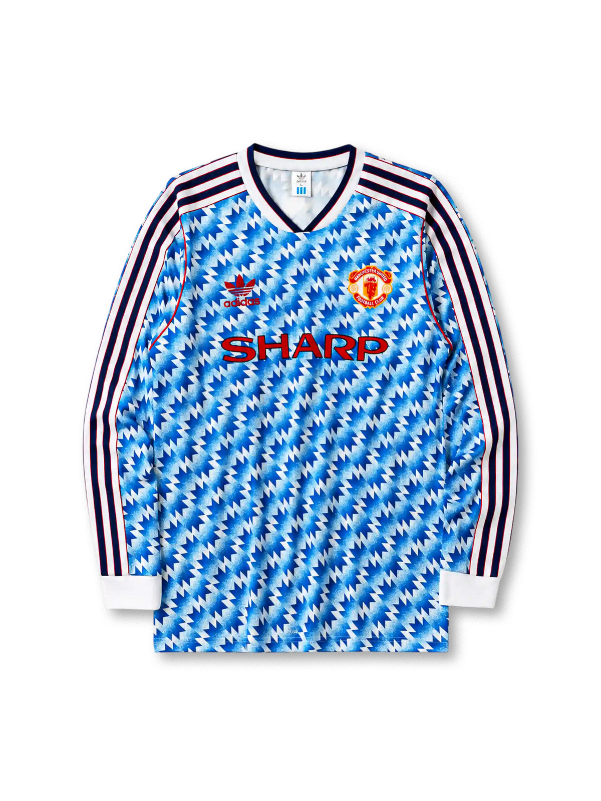 Manchester United 1990-92 long sleeve away jersey with blue flash pattern