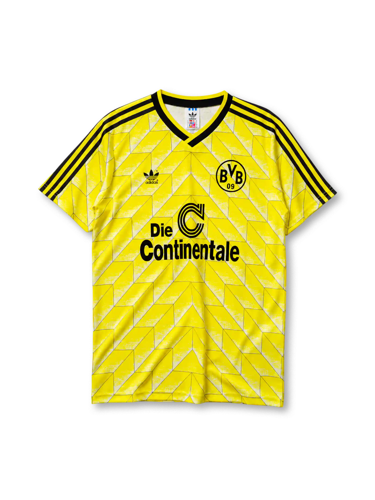 Borussia Dortmund 1988 home jersey with geometric chevron pattern