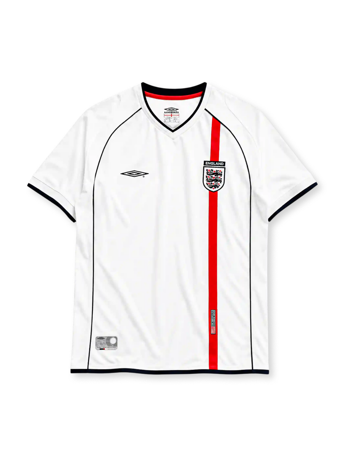 England 2001-03 home jersey in white with central red stripe