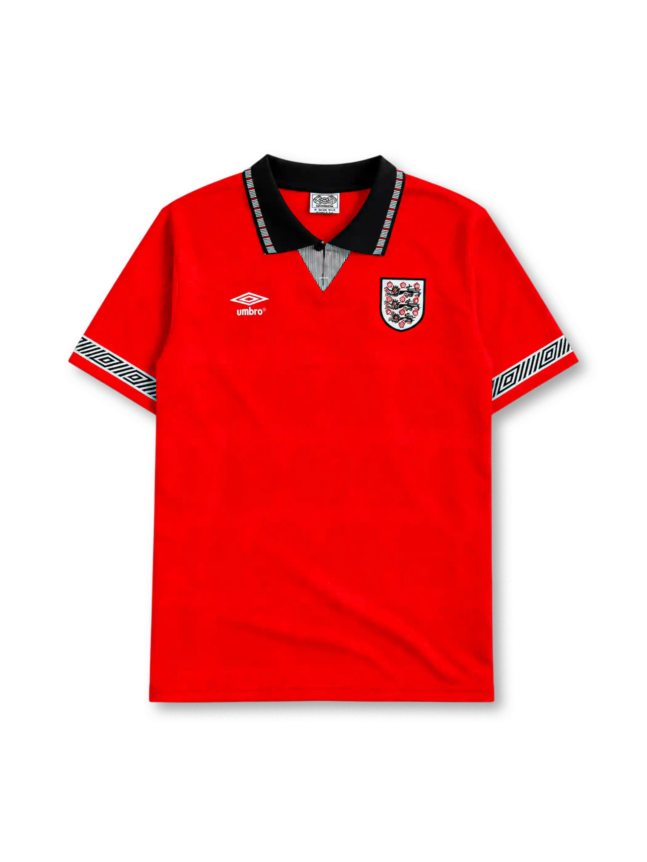 England 1990 away jersey in red with black collar