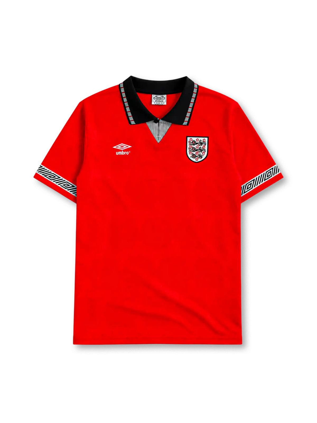 England 1990 away jersey in red with black collar