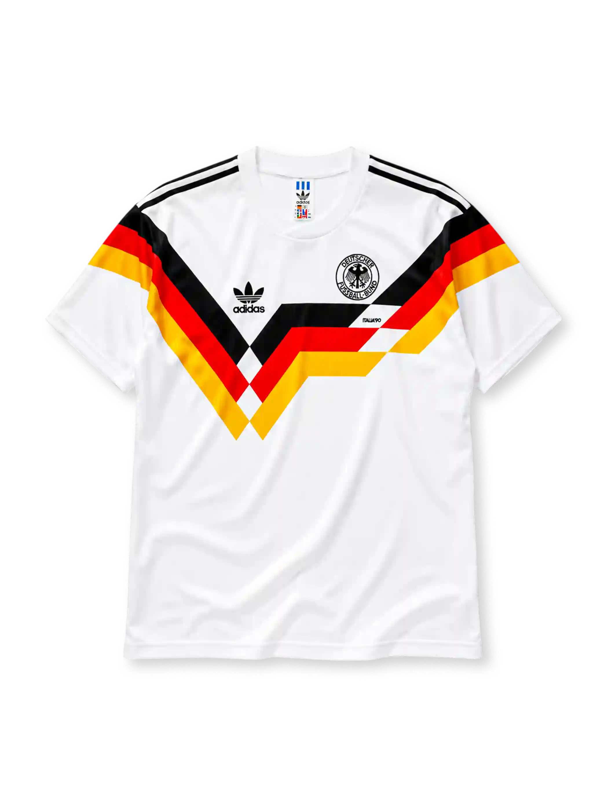 Germany 1990 home jersey with black, red, and gold chevron design