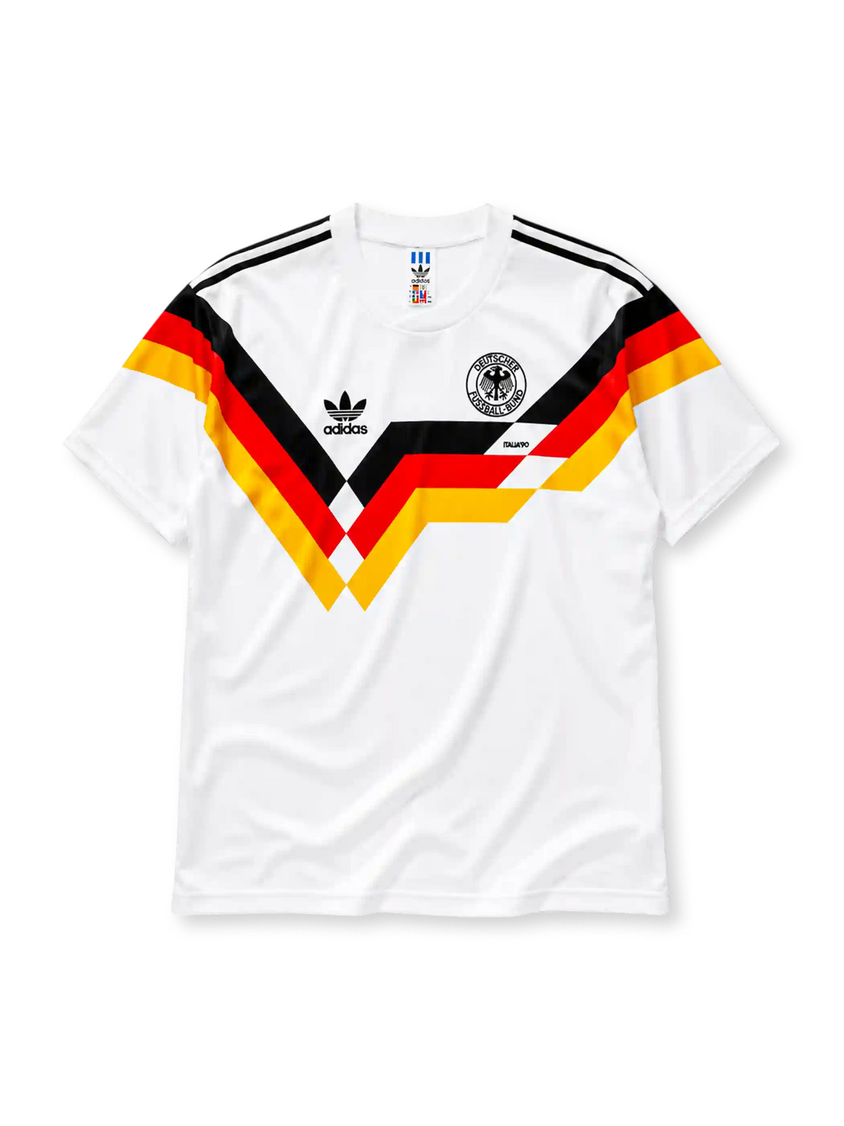 Germany 1990 home jersey with black, red, and gold chevron design