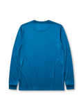 Real Madrid 2017-18 long sleeve third jersey, front view, teal body with pixelated navy gradient pattern, adidas three-stripe long sleeve detailing, crew neck collar, adidas logo, club crest, Fly Emirates sponsor logo, Climacool label
