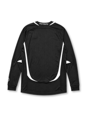 Real Madrid 2006-07 long sleeve third jersey, front view, black body with white side panels, adidas three-stripe long sleeve detailing, FIFA Fair Play emblem, adidas logo, club crest, BenQ Siemens sponsor logo, ribbed cuffs