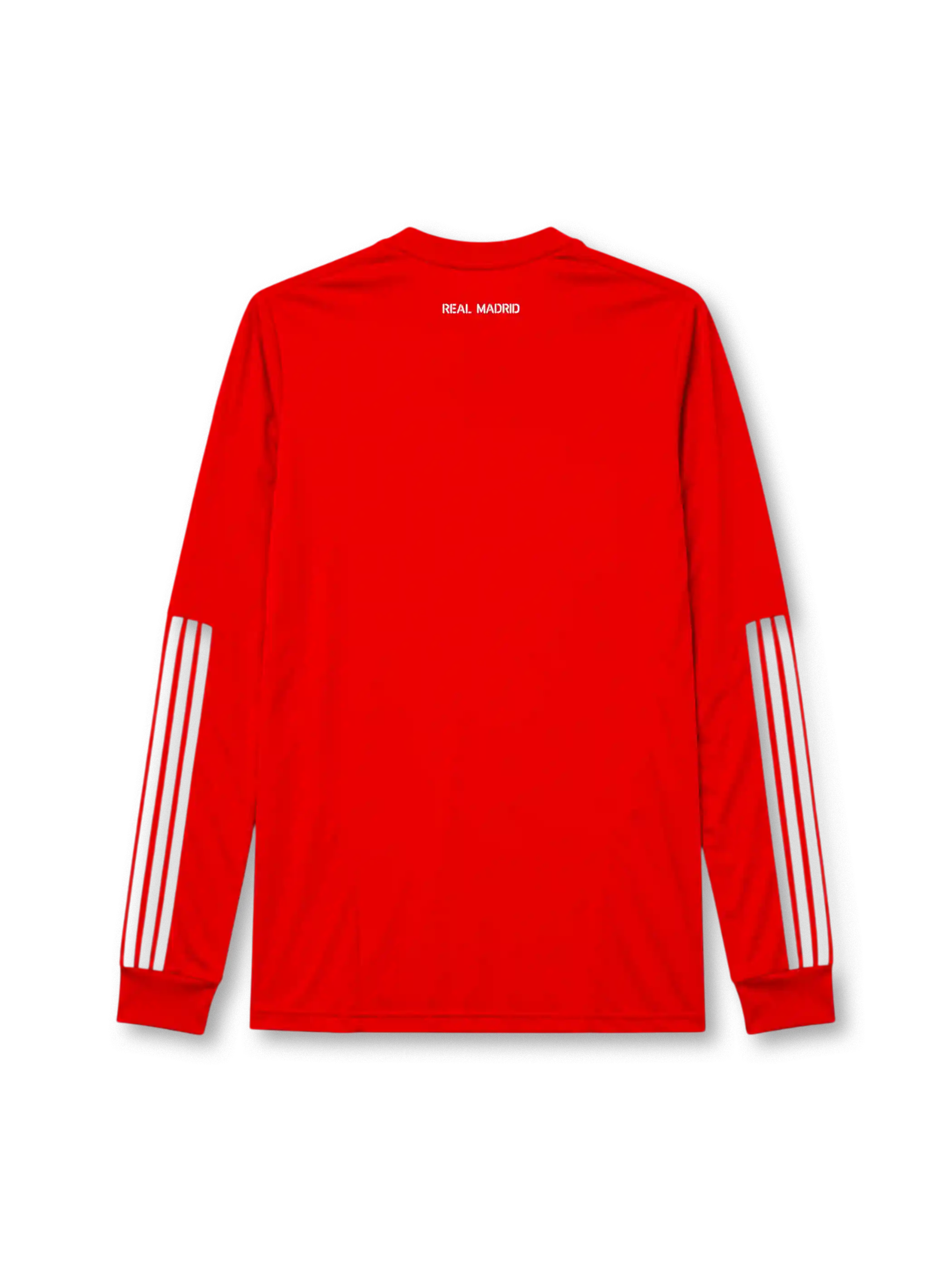 Real Madrid 2011-12 long sleeve third jersey, front view, red body, white adidas three-stripe long sleeve detailing, crew neck collar, adidas logo, club crest, bwin sponsor logo, Climacool label
