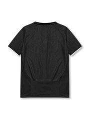 Manchester United 2003-04 away jersey, front view, black body with tonal geometric pattern, white ringer collar and cuffs, Nike swoosh logo, club crest, Vodafone sponsor logo