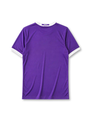 Real Madrid 2016-17 Champions League final away jersey, front view, purple body, white adidas three-stripe shoulder detailing, ringer collar and cuffs, Final Cardiff 2017 commemorative text, club crest, Fly Emirates sponsor logo, climacool label