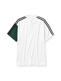 Liverpool 1995-96 away jersey, front view, quartered green and white body, white button-up collar with black adidas trim, adidas trefoil logo, club crest, Carlsberg sponsor logo