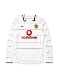 Manchester United 2003-04 white third long-sleeve retro football jersey with Vodafone sponsor