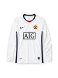 Manchester United 2008-09 white away long-sleeve retro football jersey with AIG sponsor