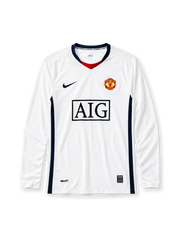 Manchester United 2008-09 white away long-sleeve retro football jersey with AIG sponsor