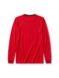 Manchester United 2010 home long-sleeve jersey, front view, red body with black chevron panel and long sleeves, black crew-neck collar, white Nike swoosh, Manchester United crest, boxed white AIG sponsor logo