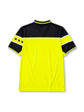 Borussia Dortmund 1997 home jersey, front view, yellow body with black shoulder yoke and waist band, black polo-style collar, orange Nike swoosh, BVB 09 crest, three black stars on sleeve, black s.Oliver sponsor logo