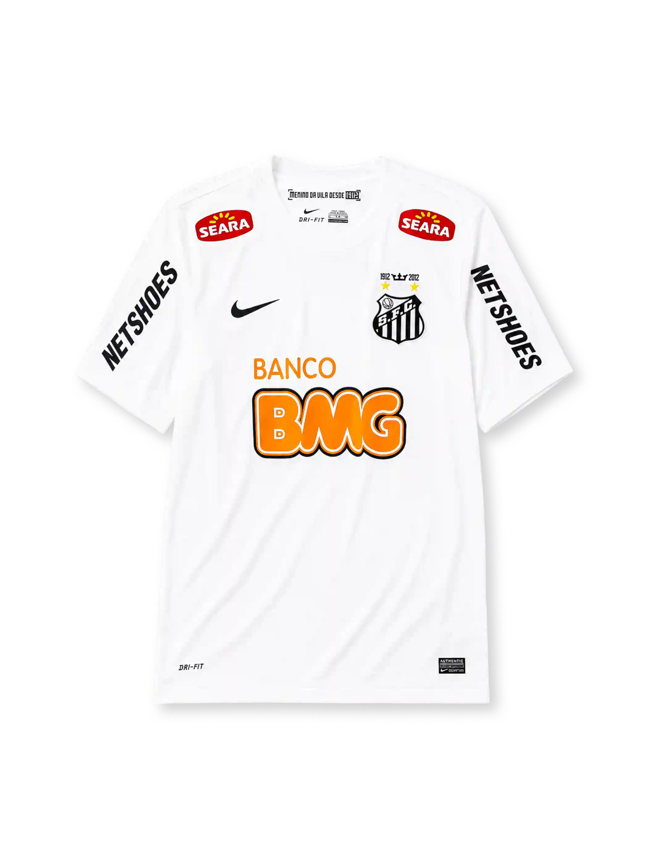 Santos FC 2013 white home retro football jersey with Banco BMG Seara sponsors