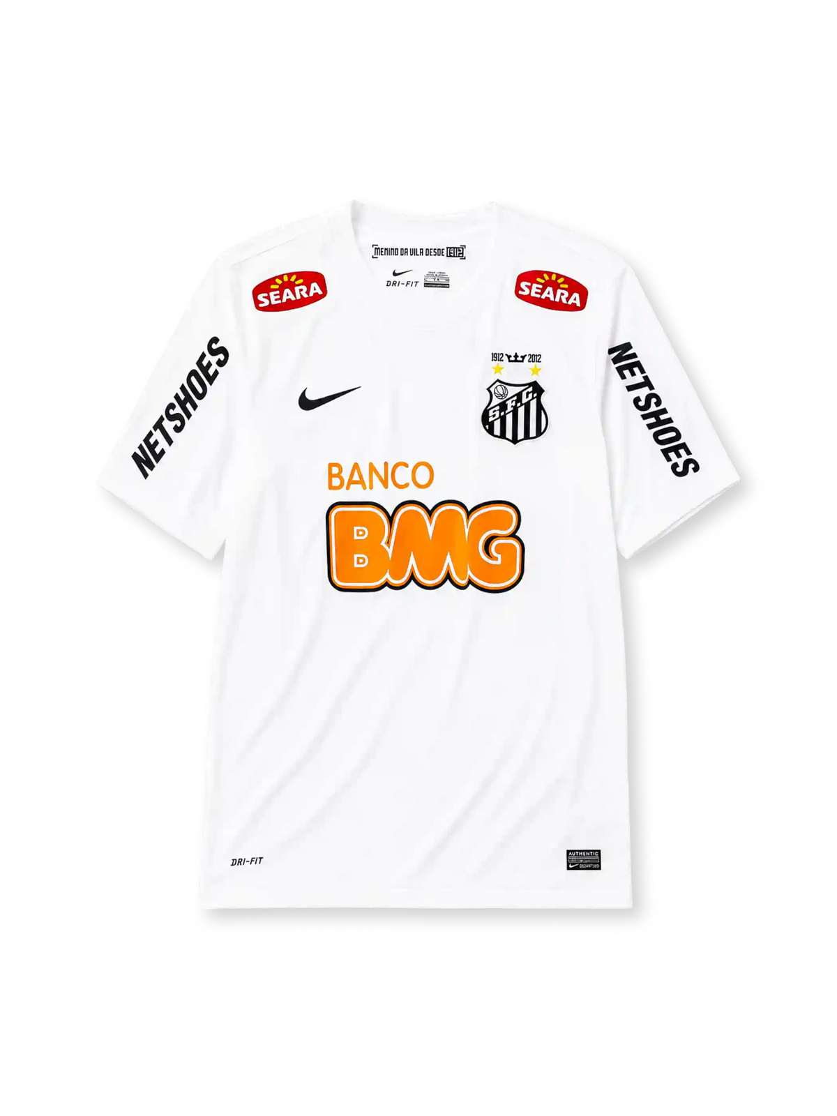 Santos FC 2013 white home retro football jersey with Banco BMG Seara sponsors