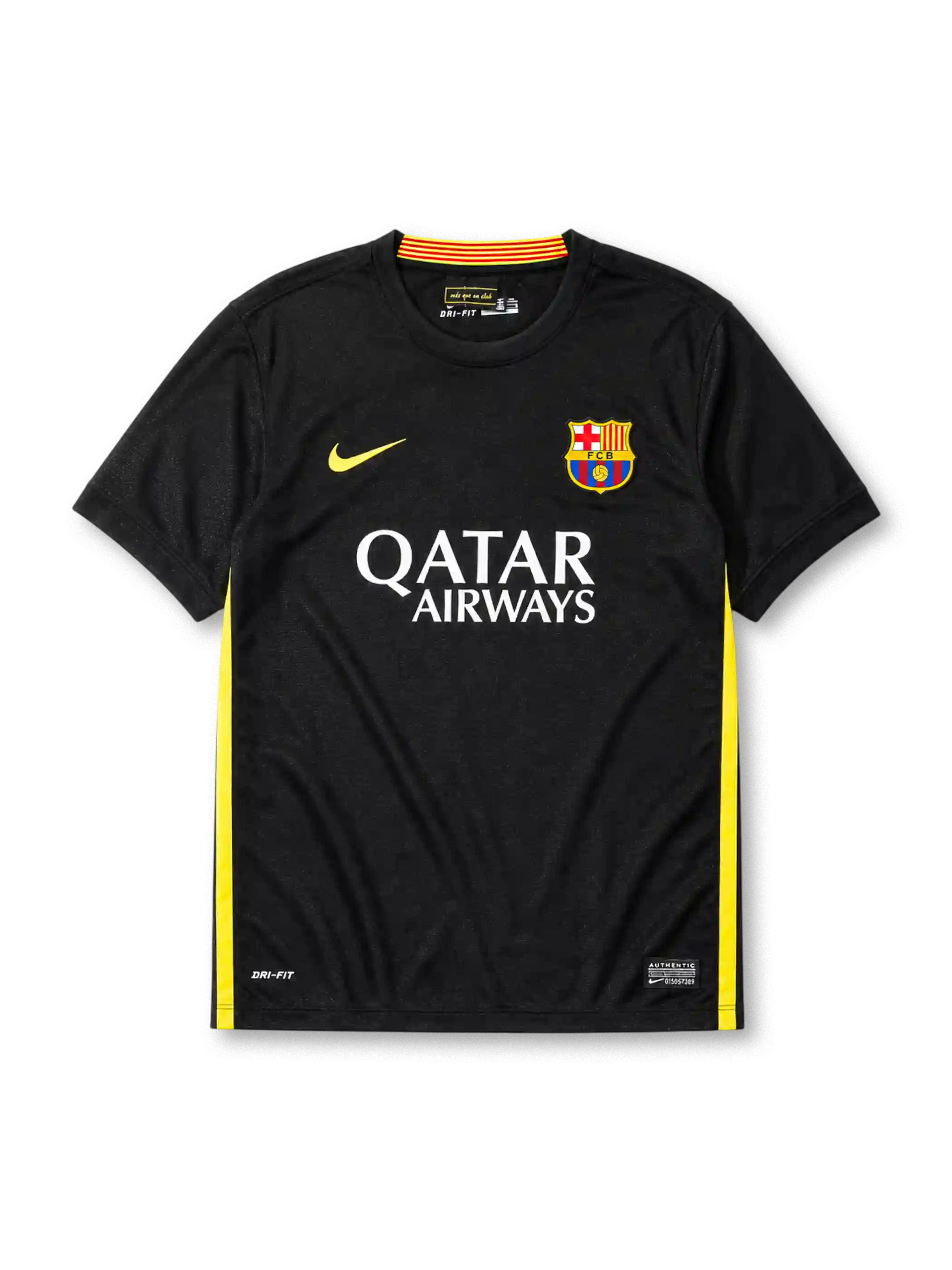 Barcelona 2013-14 black third retro football jersey with Qatar Airways sponsor