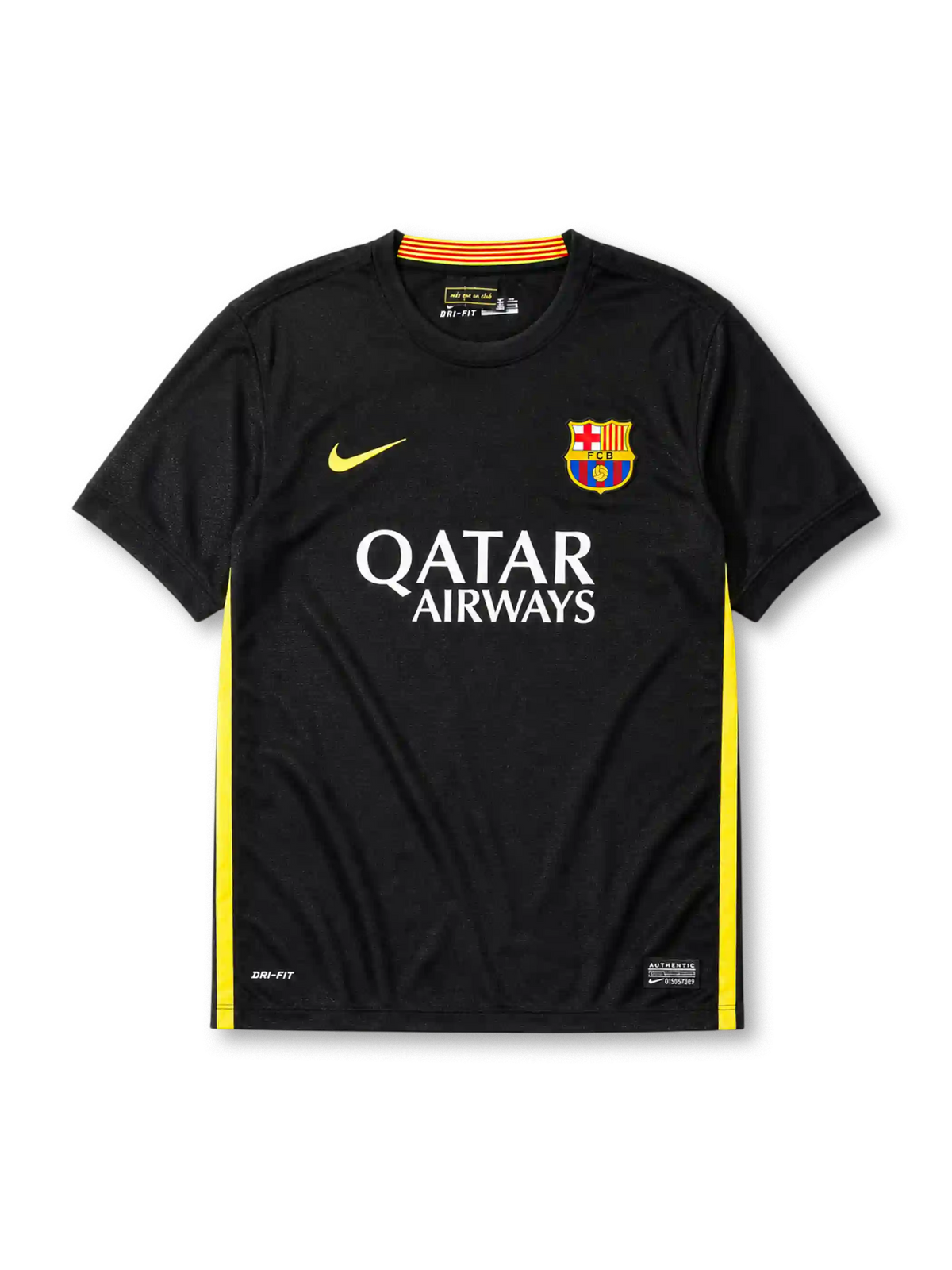 Barcelona 2013-14 black third retro football jersey with Qatar Airways sponsor