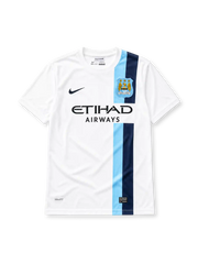 Manchester City 2013-14 white third retro football jersey with Etihad Airways sponsor
