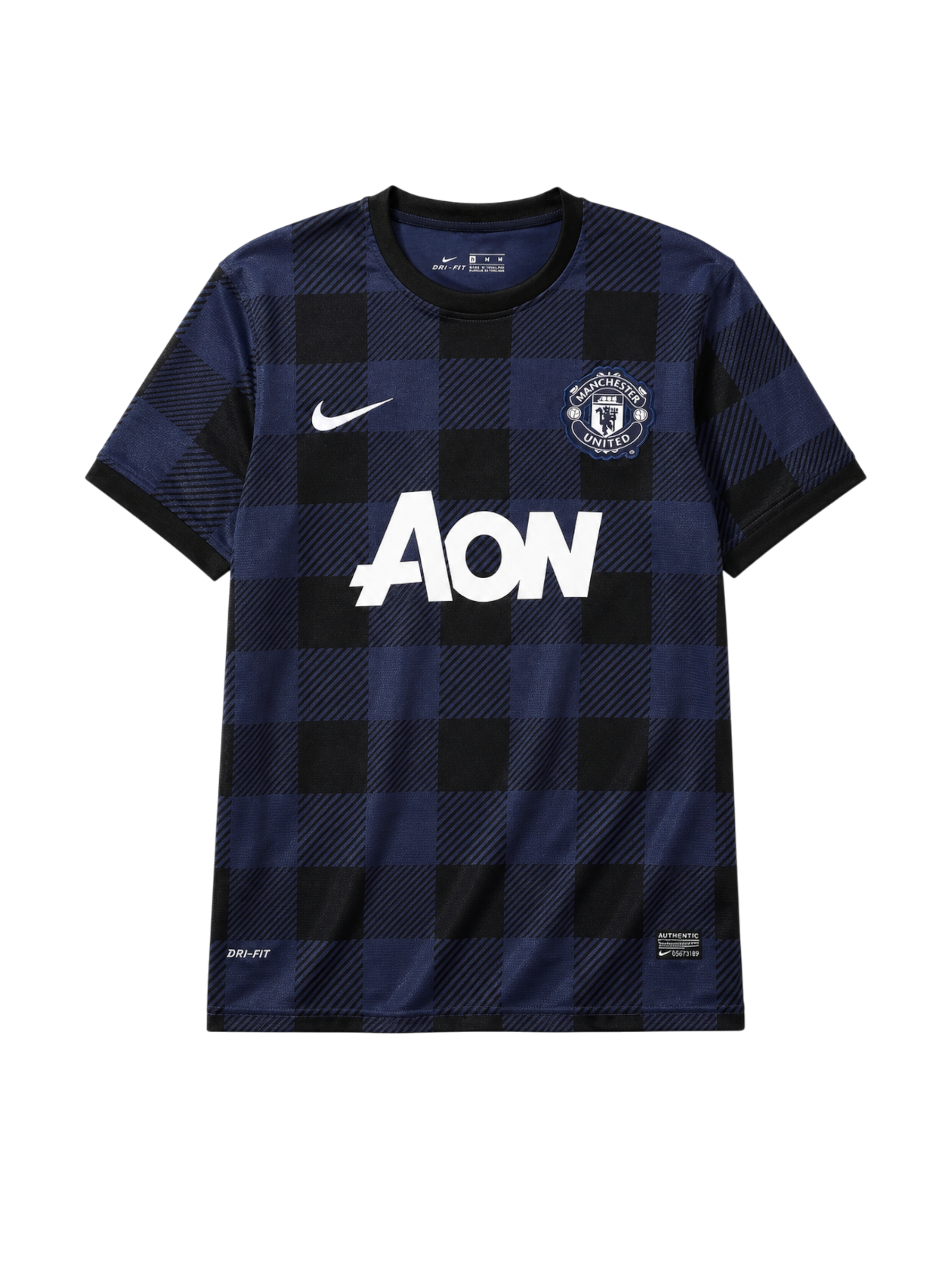 Manchester United 2013-14 navy check away retro football jersey with Aon sponsor