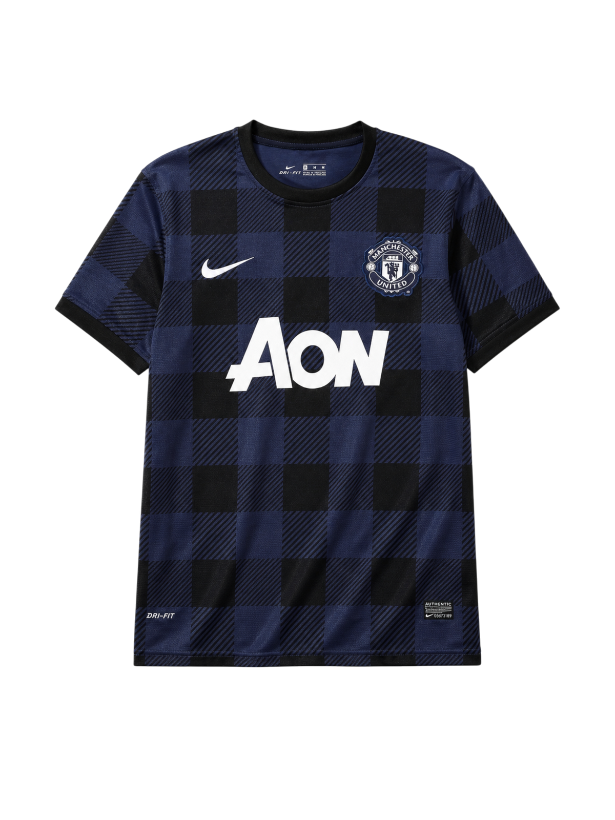 Manchester United 2013-14 navy check away retro football jersey with Aon sponsor