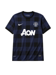 Manchester United 2013-14 navy check away retro football jersey with Aon sponsor