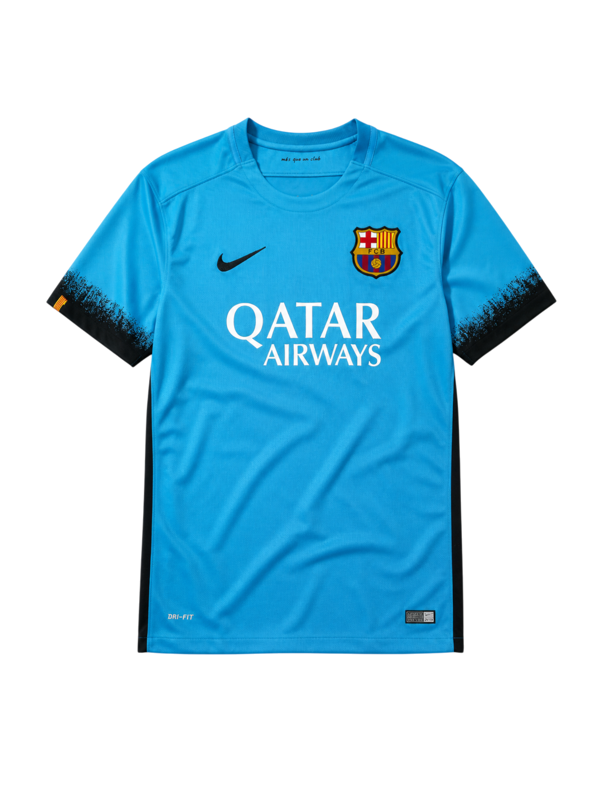 Barcelona 2015-16 cyan third retro football jersey with Qatar Airways sponsor