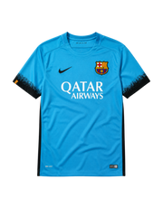 Barcelona 2015-16 cyan third retro football jersey with Qatar Airways sponsor