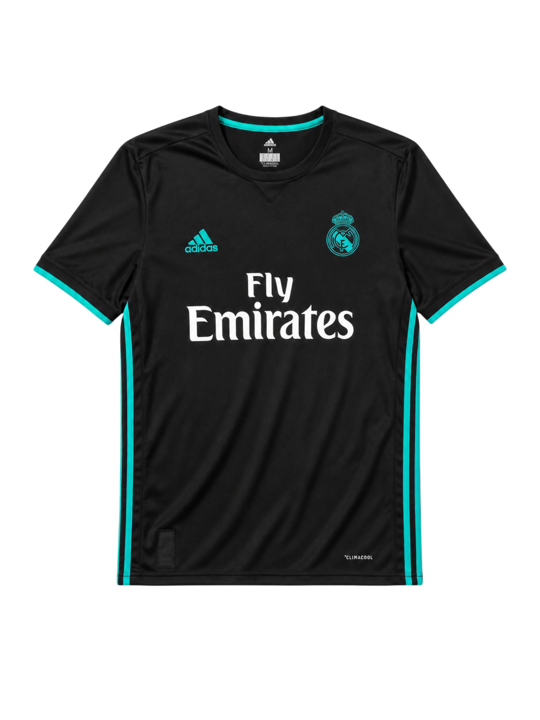 Real Madrid 2017-18 black away retro football jersey with Fly Emirates sponsor