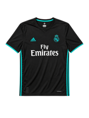 Real Madrid 2017-18 black away retro football jersey with Fly Emirates sponsor