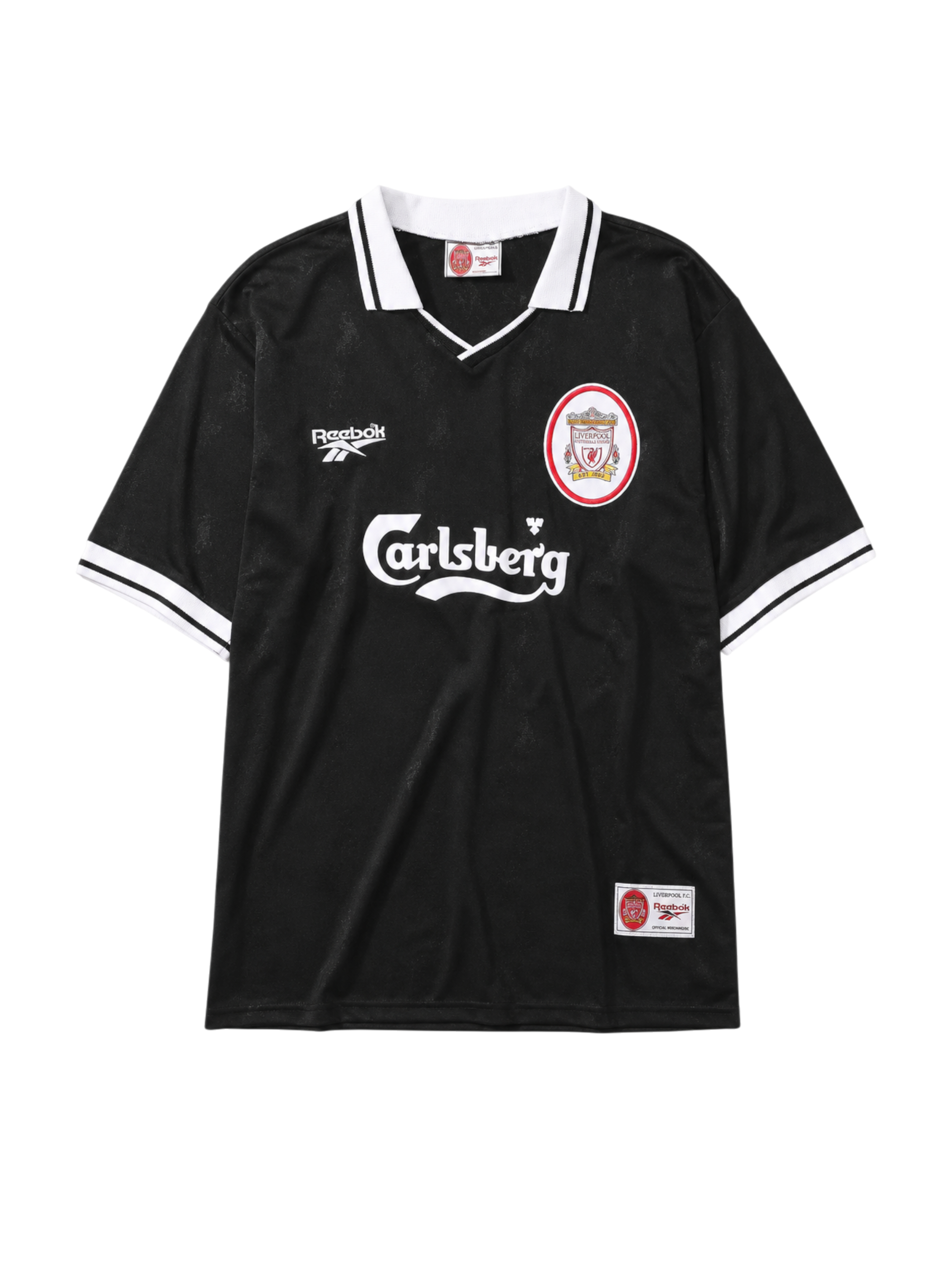 Liverpool 1996-97 black away retro football jersey with Carlsberg sponsor