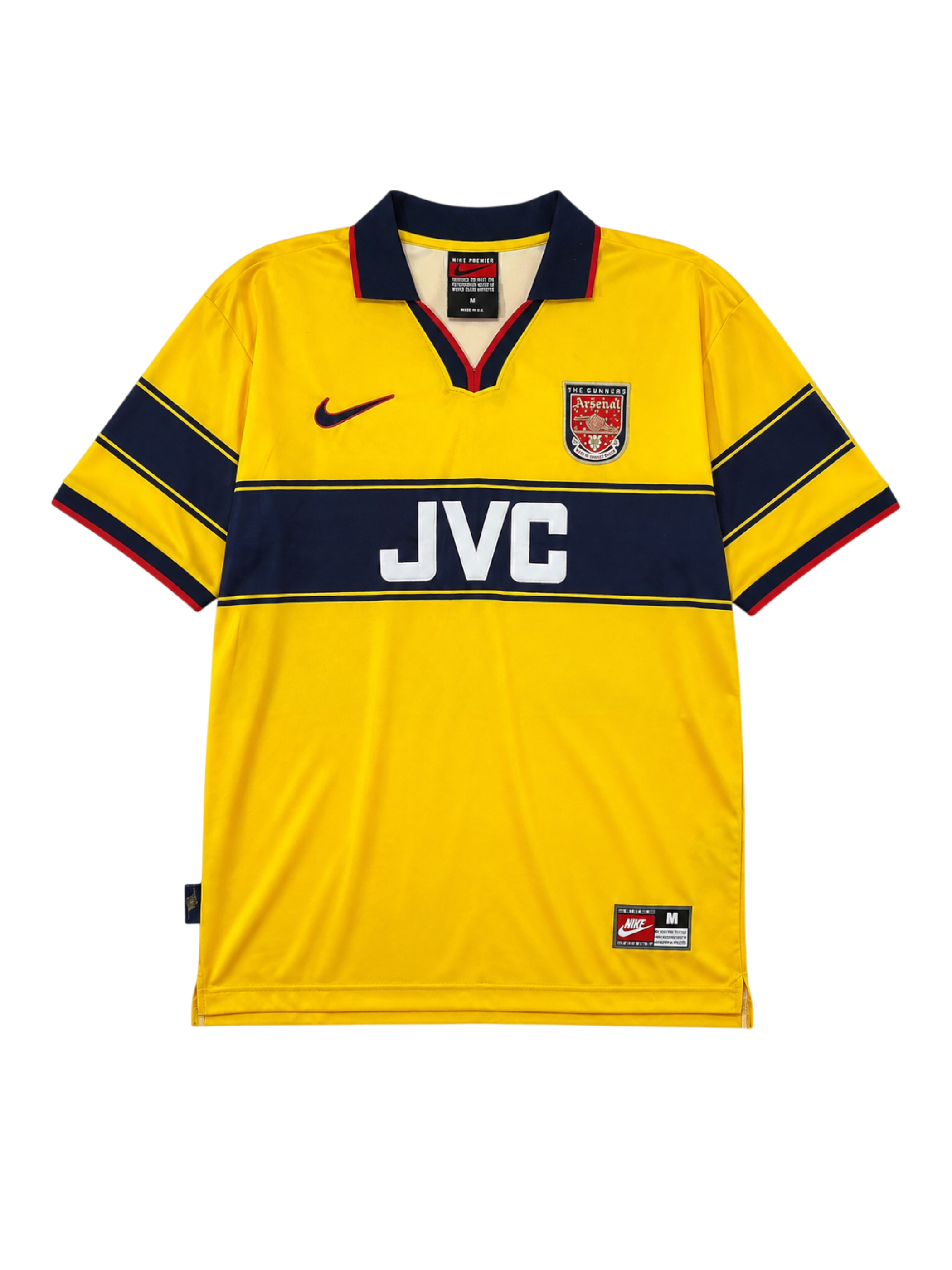 Arsenal 1997-99 yellow away retro football jersey with JVC sponsor