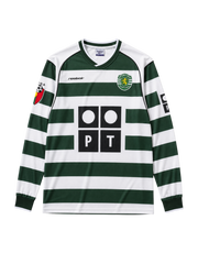 Sporting CP 2001-03 green white home long-sleeve retro football jersey with PT sponsor
