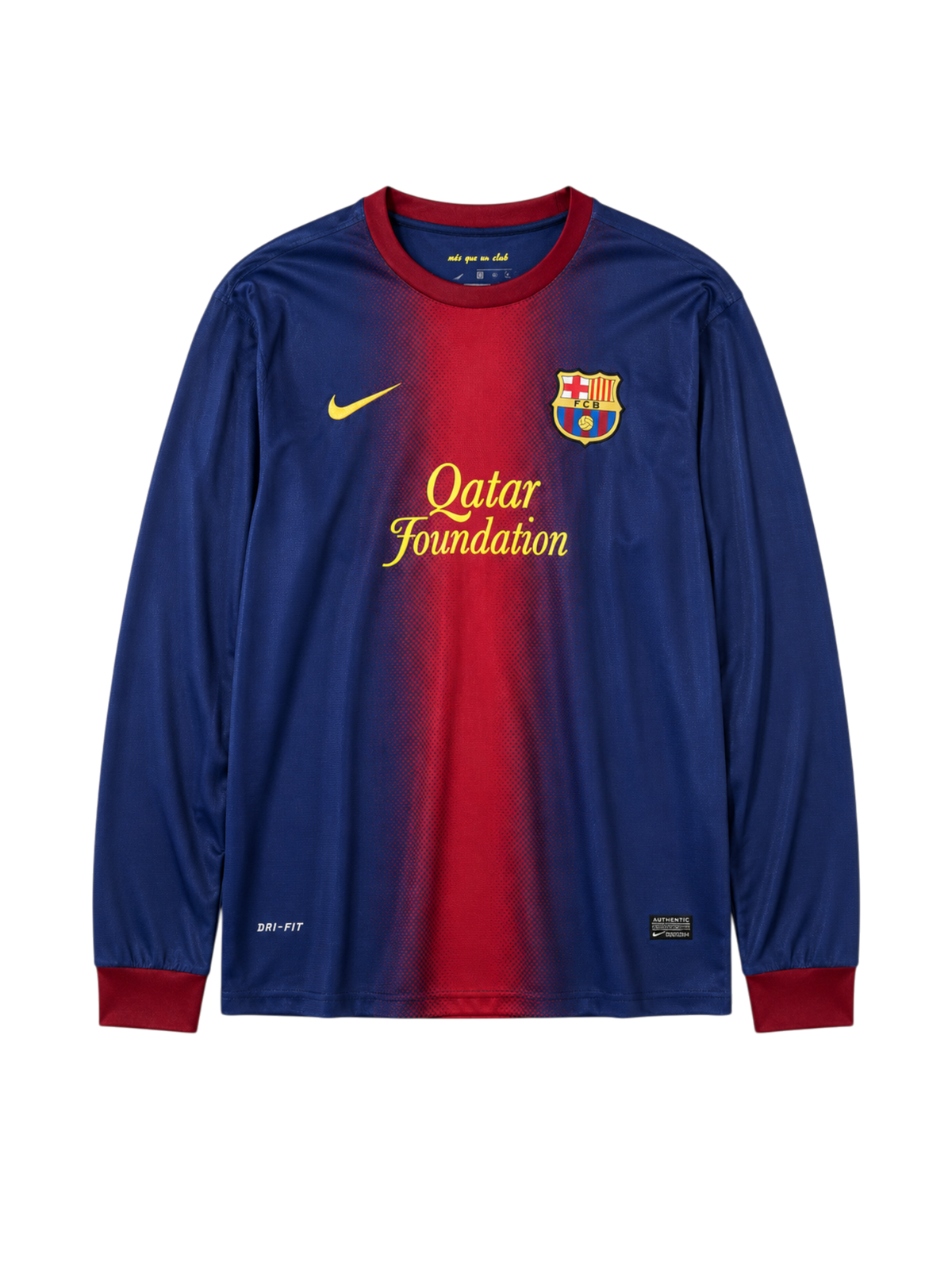 Barcelona 2012-13 blue red home long-sleeve retro football jersey with Qatar Foundation sponsor