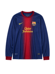 Barcelona 2012-13 blue red home long-sleeve retro football jersey with Qatar Foundation sponsor