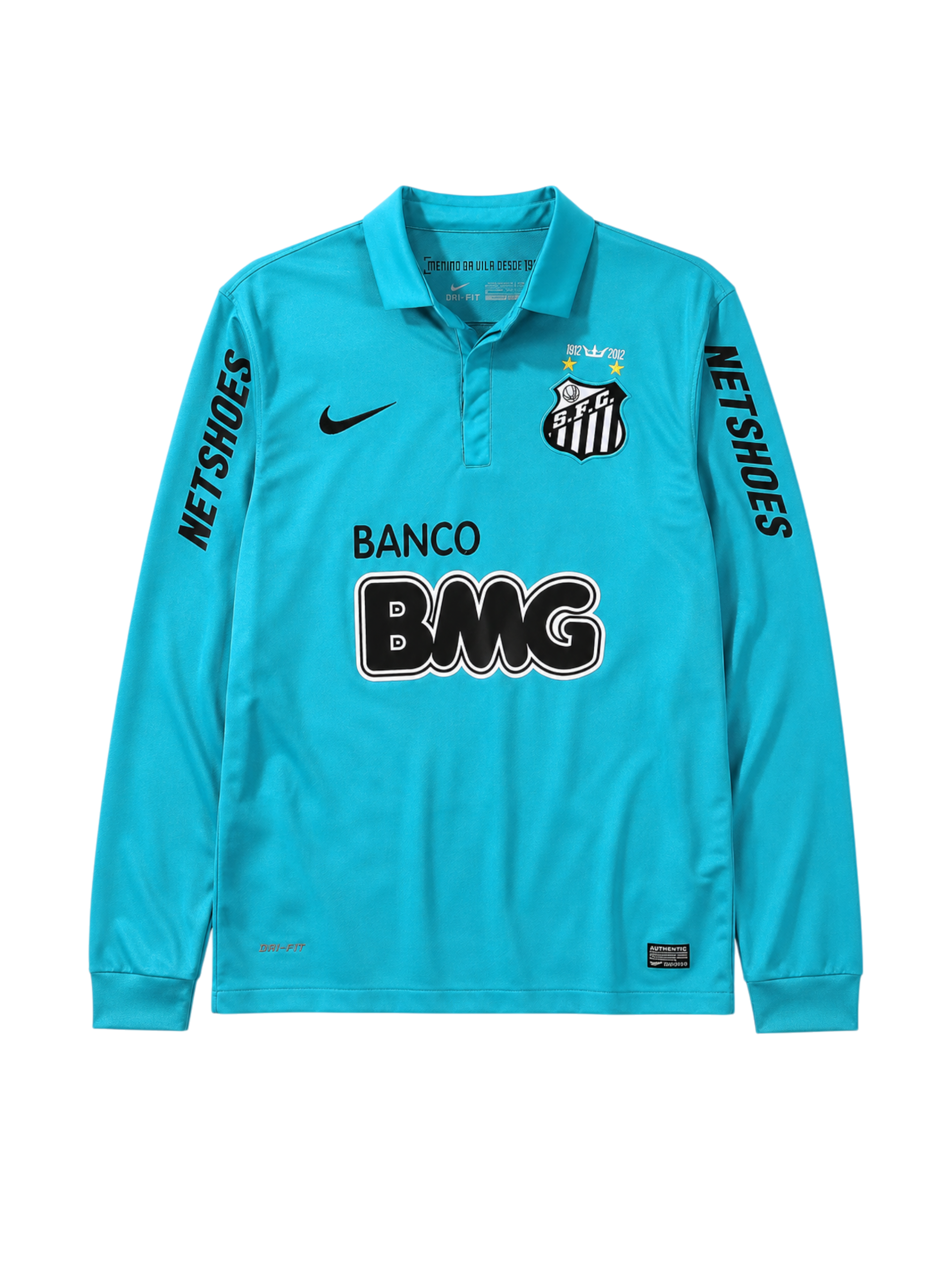 Santos FC 2012-13 teal third long-sleeve retro football jersey with Banco BMG sponsor