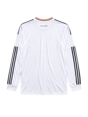 Real Madrid 2013-14 white home long-sleeve retro football jersey with Fly Emirates sponsor