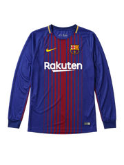 Barcelona 2017-18 blue garnet home long-sleeve retro football jersey with Rakuten sponsor