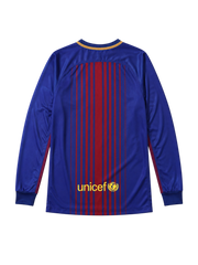 Barcelona 2017-18 blue garnet home long-sleeve retro football jersey with Rakuten sponsor
